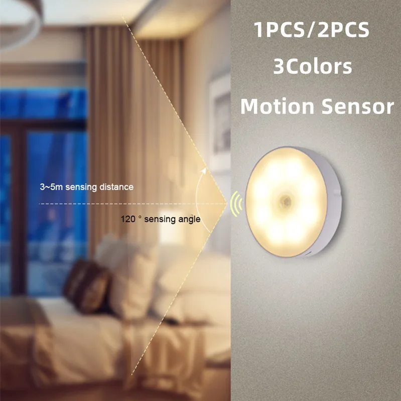 

Motion Sensor Light LED 3Colors Night Light USB Chargeable Lamp For Stair Bedroom Bedside Living Room Closet Cabinet Wardrobe