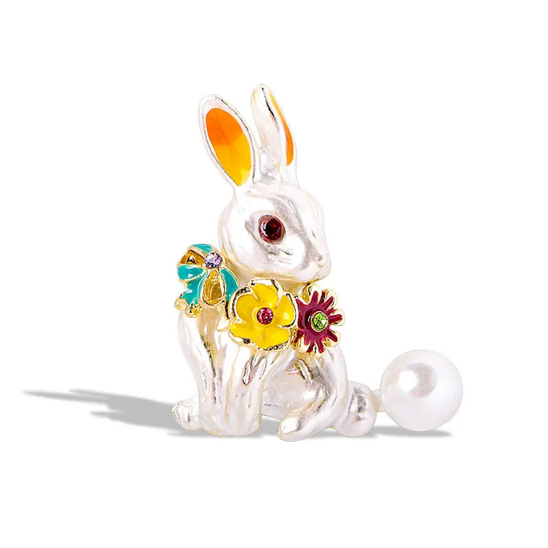 

Cute Rabbit Brooch for Women Flower Pearl Enamel Pin Shirt Collar Suit Lapel Pin Badge Jewelry Corsage Accessories Friends Gift