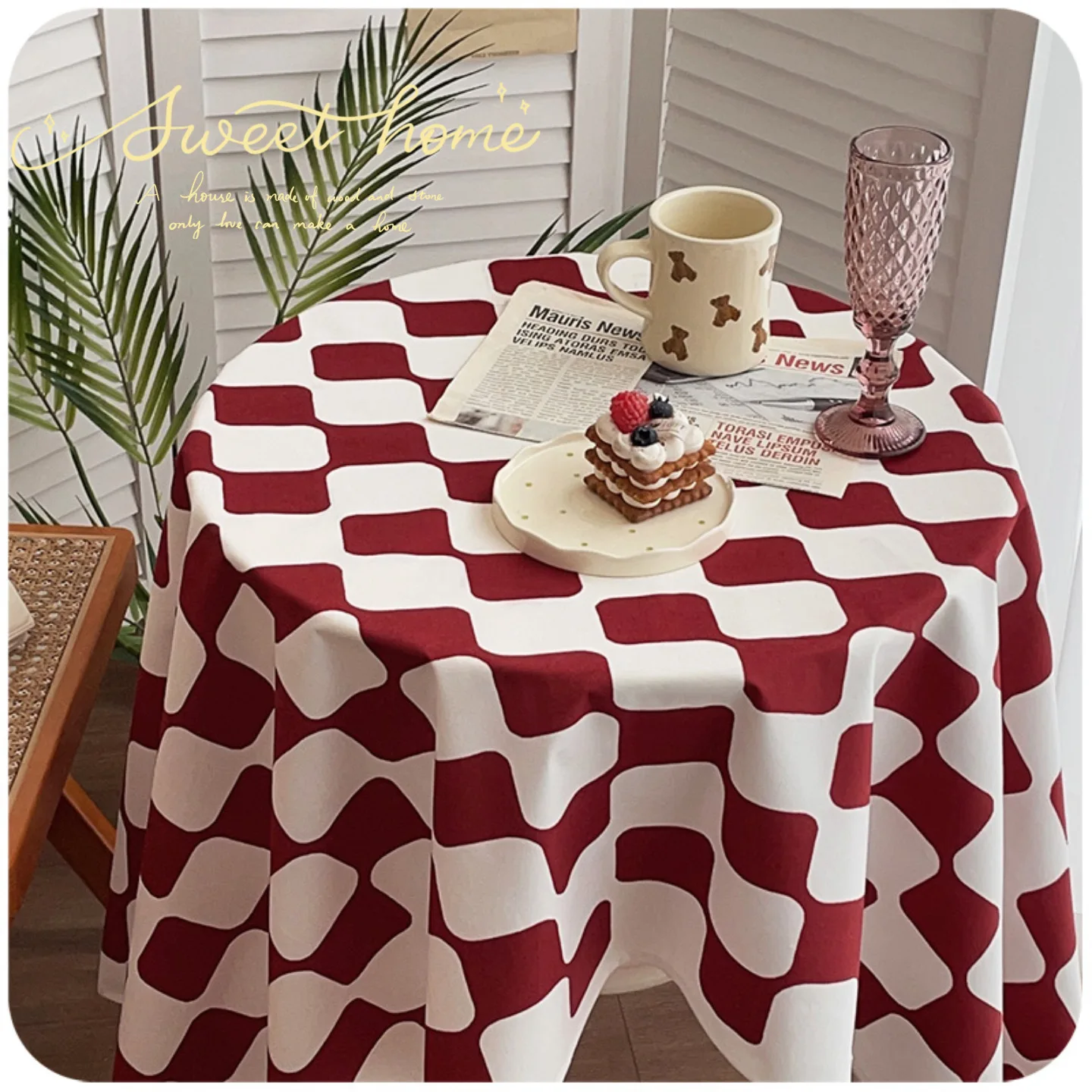 

Table cloth plaid light luxury high-end tea table cloth French style dormitory girls' desk mat bedside table cover cloth