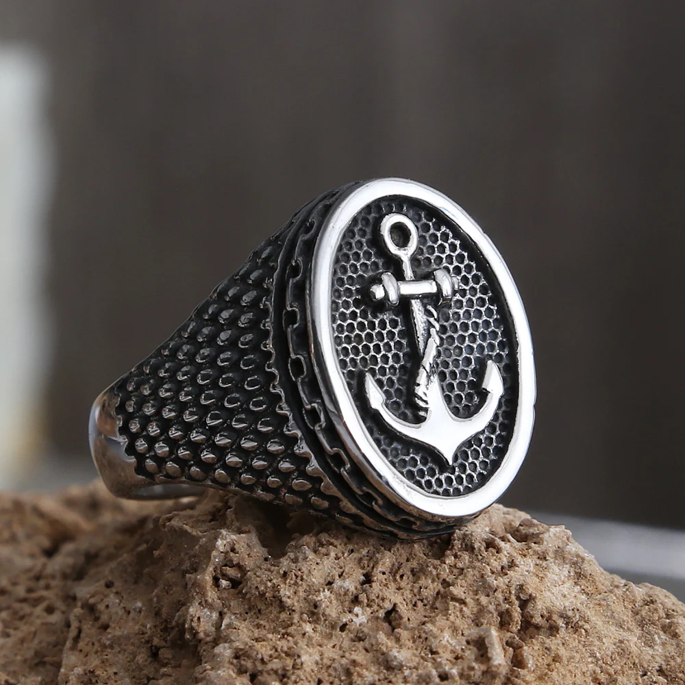 

Retro Polka Dot Bump Pirate Anchor Rings For Men Punk Hip Hop Stainless Steel Viking Men's Ring Fashion Jewelry Gift
