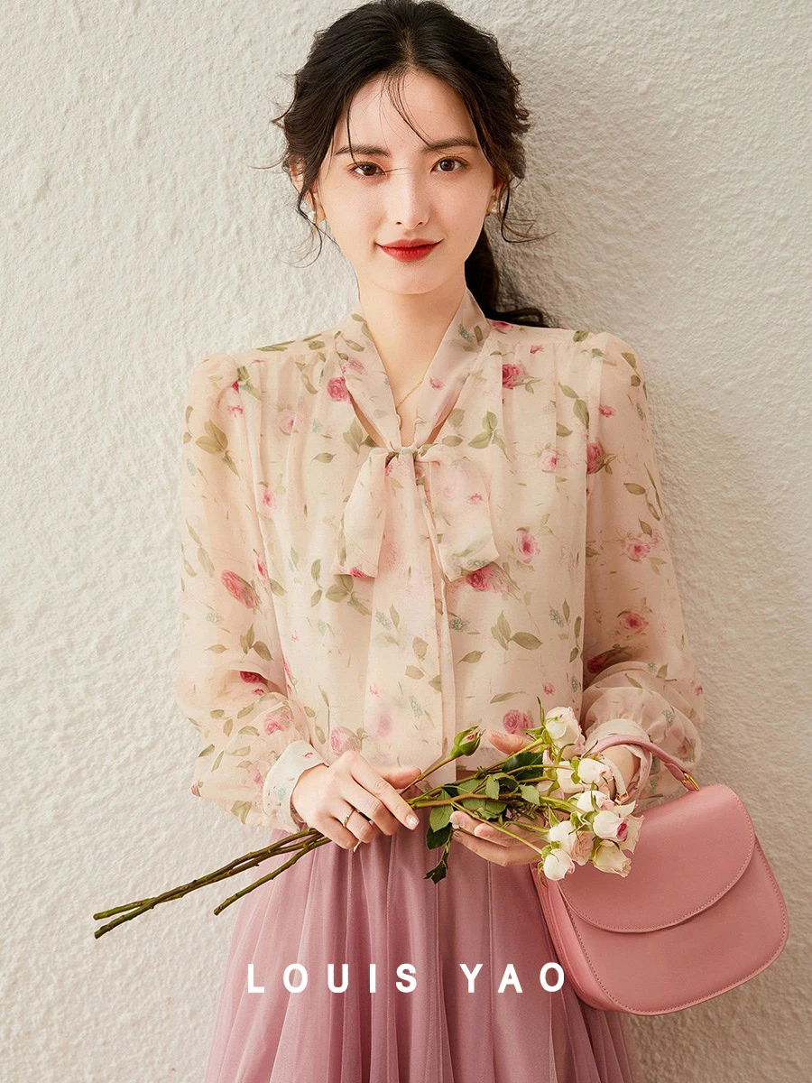 Женская рубашка LOUIS YAO новинка весны 2024 модные повседневные блузки с принтом