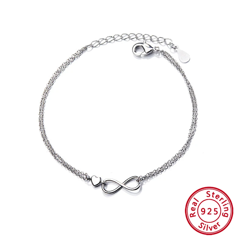 

New Charm Eternal Love Heart Minimalist Style Silver 925 Bracelet for Women Fashion Luxury Jewelry Adjuestable Bangle Gifts