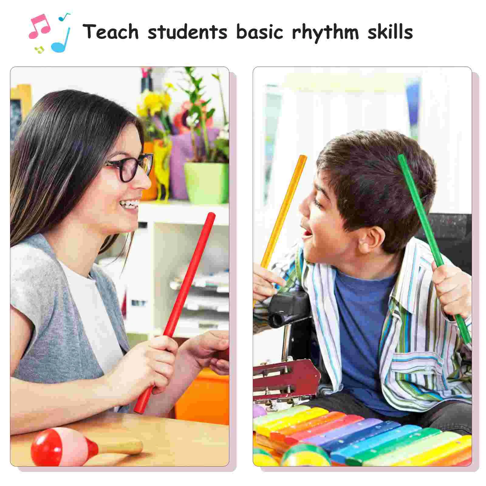 16 Pcs Toddler Playset Rhythm Sticks Bulk Kids Educational Toys Music Brain Children Wood Tambourine Round enlarge