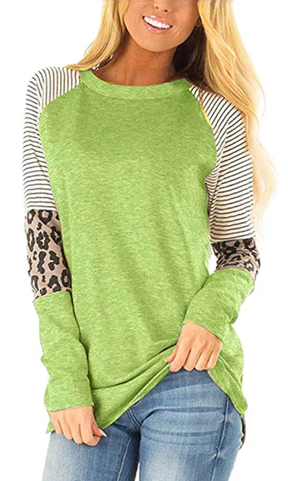 

2022 autumn winter new fashion women's leopard print round neck matching color slim long shirt
