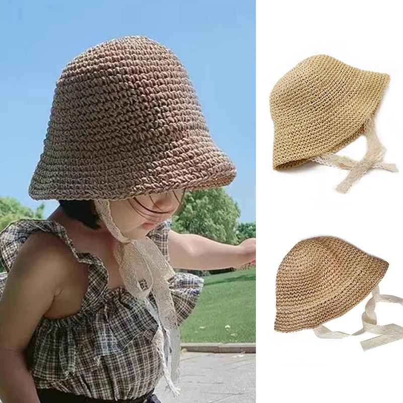 

Модная кружевная детская шляпа, летняя Соломенная Шапка с бантом для маленьких девочек, Пляжная детская Панама, шляпа принцессы, детские ша...