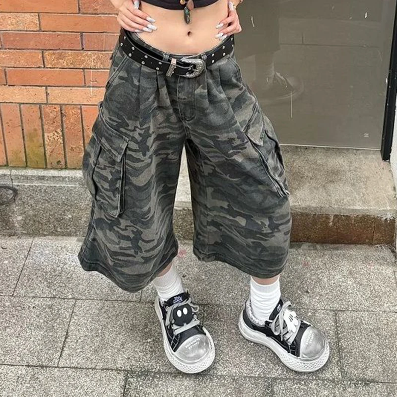Ковбойские винтажные укороченные брюки с изогнутыми ножами камуфляжные рабочие