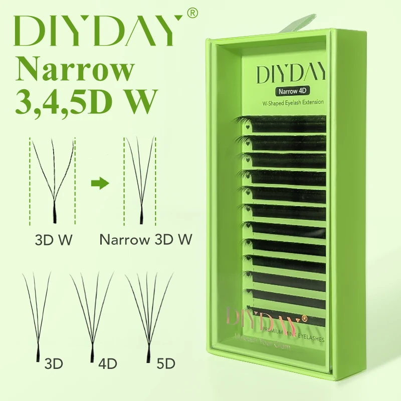 DIYDAY Narrow 3d 4d 5d Eyelash Extension V-Shaped Volume Fans W Shape Eyelashes BASF Natural Dense Faux Mink Lashes