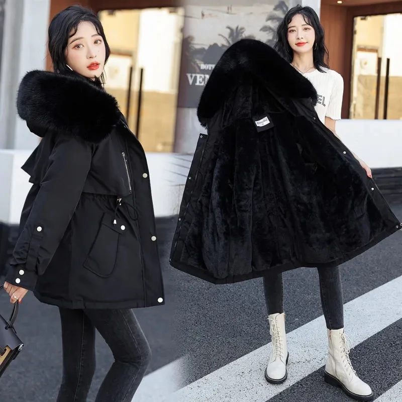 2022 New Winter Jacket Women Parka Fashion Long Winter Coat Women Clothing Wool Liner Hooded Parkas Slim With Fur Collar Warm