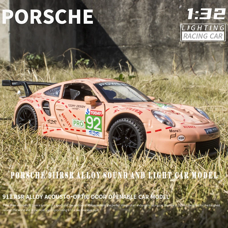 

1:32 Porsche 911 RSR Metal Simulation Model Car Pull Back Diecast Toy Car 10 Year Old Boy Gift Toy For Boy Toys Free Shipping