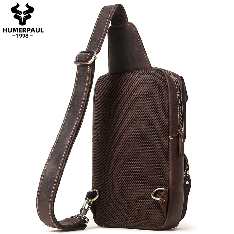 100% Genuine Leather Men Chest Bag Business Multifunction Shoulder Crossbody Bag High Quality Travel Sling Bag Pack For Male