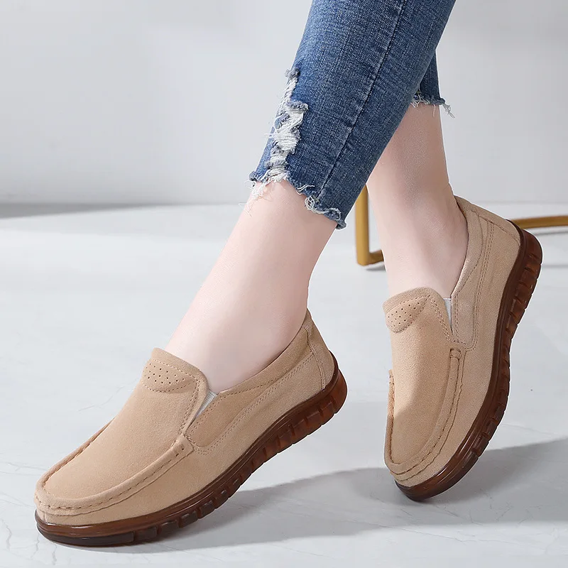 

2022 New Spring Women Loafers Classic Premium Cow Suede Casual Shoes Leather Slip-On Flats Shoe Fashion Breathable Women Shoes