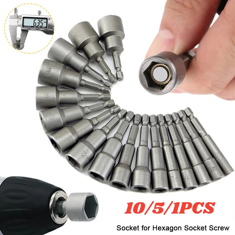 

Impact Socket Magnetic Nut Screwdrive Power Nut Driver Drill Bit Set 1/4” Hex Socket Adapter Bolt Drivers Repairing Tool Kit