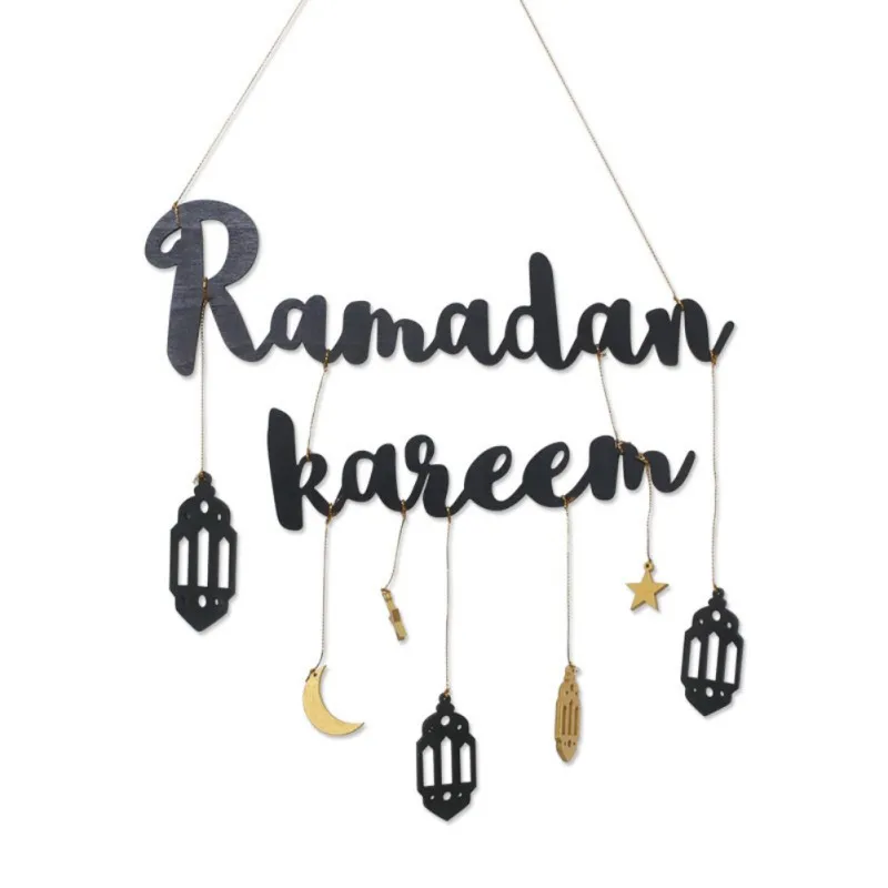 

2022 Eid Mubarak Ramadan Kareen Decor Moon And Star Alphabet Pendant Wooden Craft For Ramadan Decoration Home Door Hanging