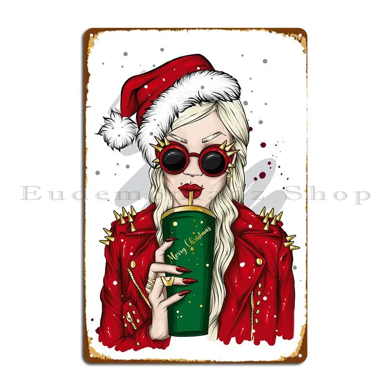 

Christmas Girl Metal Sign Rusty Cave Wall Mural Custom Garage Tin Sign Poster