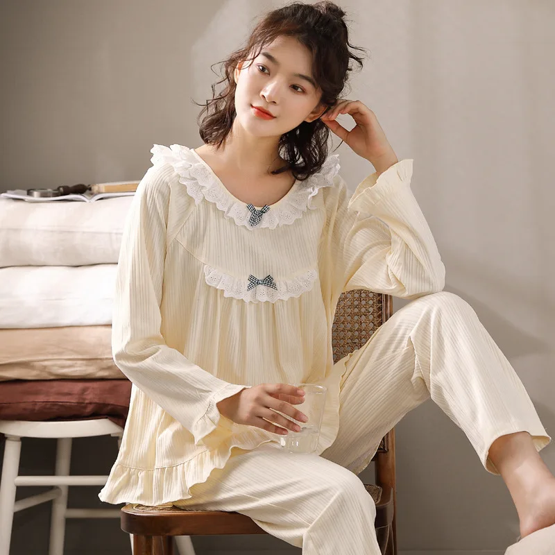

Purchasing products long-sleeved pajamas suit combed cotton net red ladies cartoon plus size trendy home service