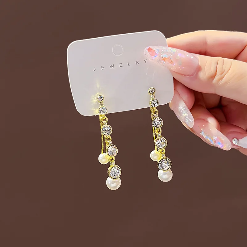 Korean Fashion Retro Two Ways to Wear Full Zircon Pearl Tassel Delicate Elegant Ladies Earrings Birthday Gift Luxury Wholesale