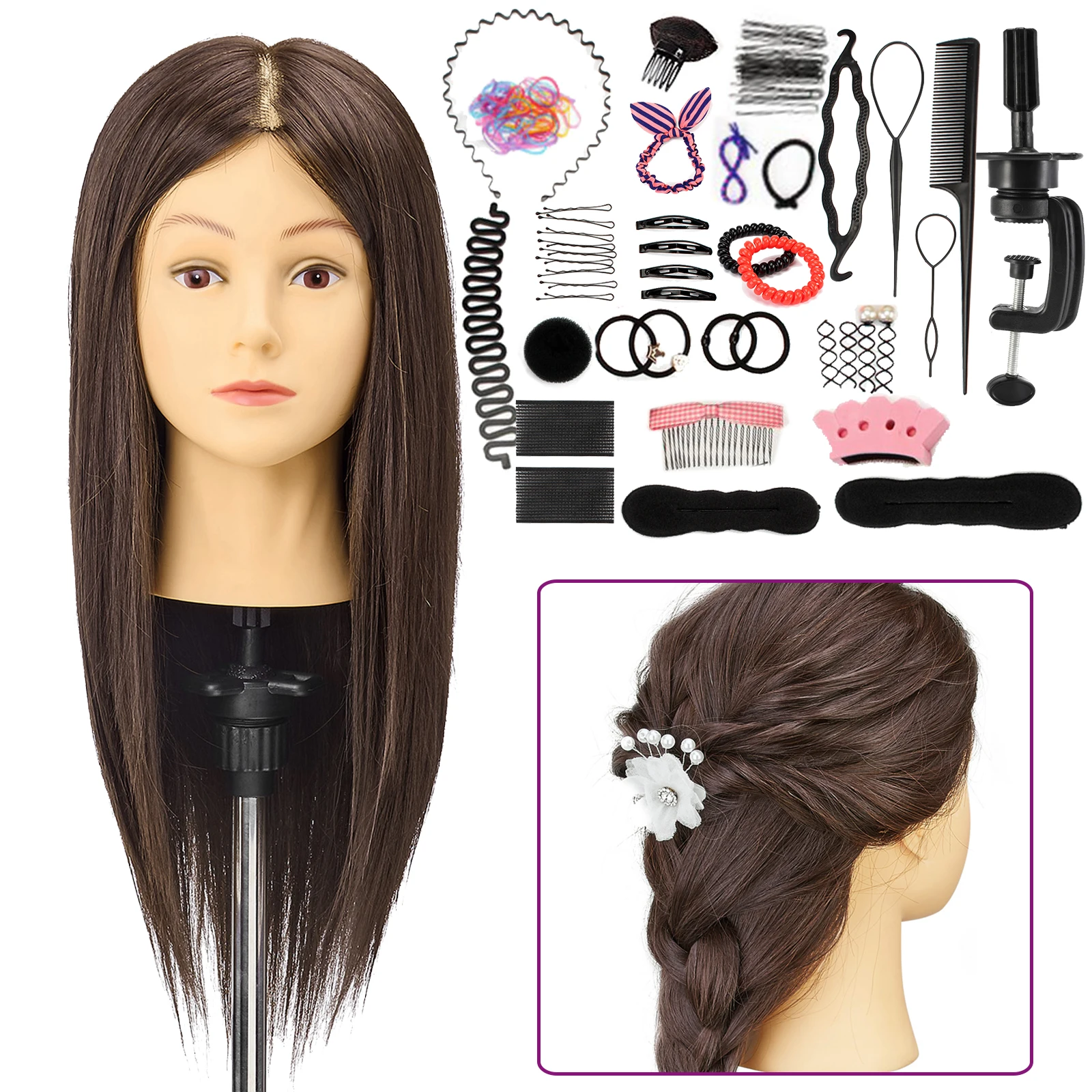 

Practice Professional Mannequin Head with Hair Hairstyles Hairdressing Training Head Salon Barber Training Head Doll Braid Set