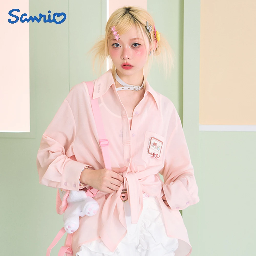 

Kawaii Shirt Sanrio Cartoon Summer Tops Kuromi Cinnamoroll My Melody Campus Girl Casual Long Sleeves Loose Fitting Clothing Gift