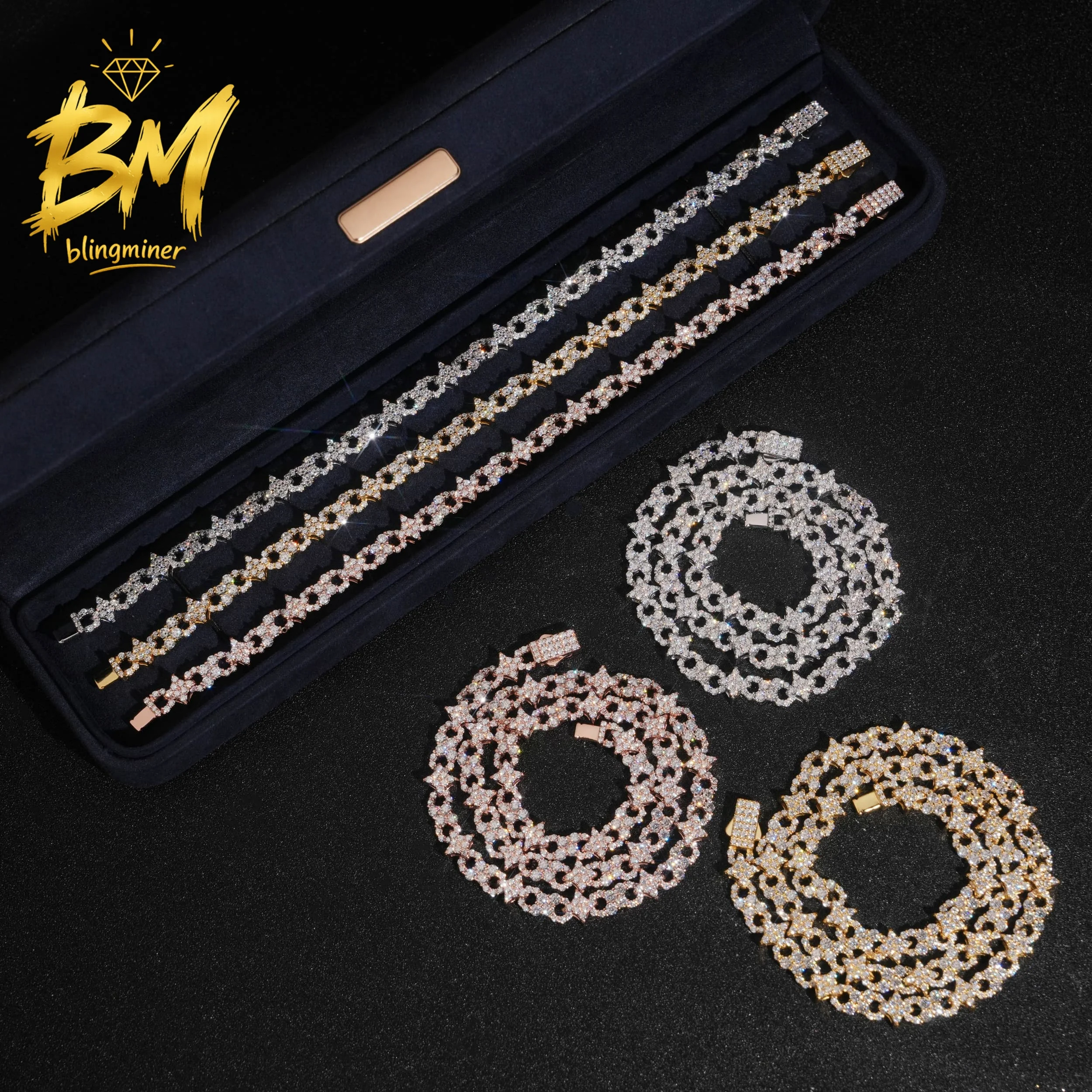 Цепочка Blingminer Star Infinity Links VVS Moissanite Stars Cuban Link Chain Iced Out для мужчин, серебро S925, проходит проверку на подлинность бриллиантов (art.: 3920db60033ba) - 3920db60033ba