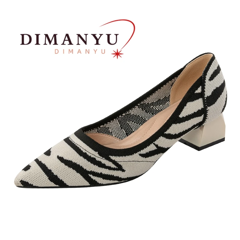 DIMANYU Women Dress Shoes 2023 New Large Size 41 42 43 Shoes Women Mid Heel Fashion Knitted Pointed Toe Women's Shoes