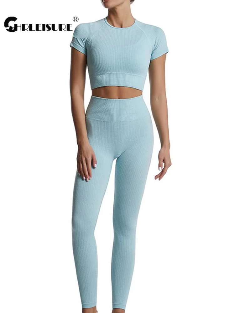 

CHRLEISURE бесшовный Набор для йоги для занятий в тренажерном зале, спортивный комплект, пуш-ап, спортивный бюстгальтер, воздухопроницаемые легг...