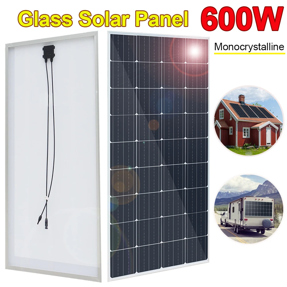 

600w 300w 150w 12v 24v Solar Panel kit High Efficiency Monocrystalline Glass Photovoltaic Module for Home Camper Boat Caravan RV