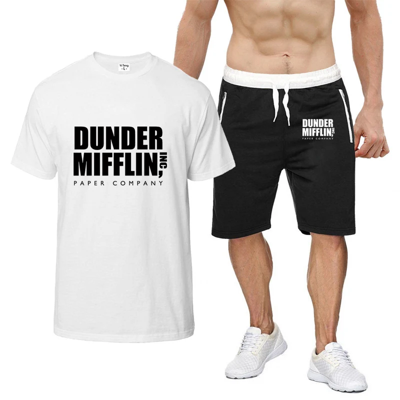 

DUNDER MIFFLIN PAPER INC Office TV Show Print Mens Short Sleeve Summer Harajuku Hip Hop High Quality Cotton T Shirts Shorts Suit