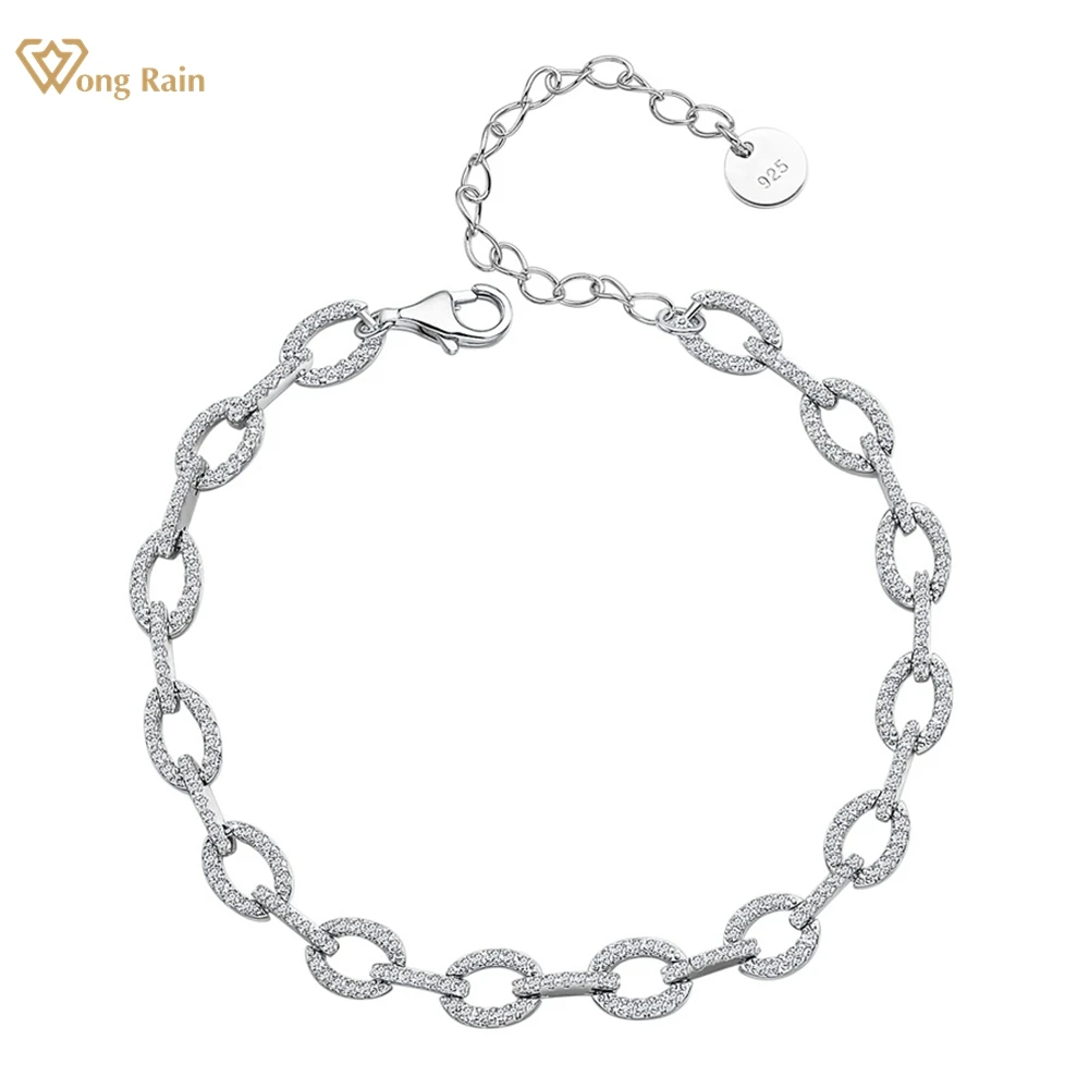 

Wong Rain Hip Hop 925 Sterling Silver Lab Sapphire High Carbon Diamond Gemstone Cuhan Chain Bracelets Jewelry Anniversary Gift