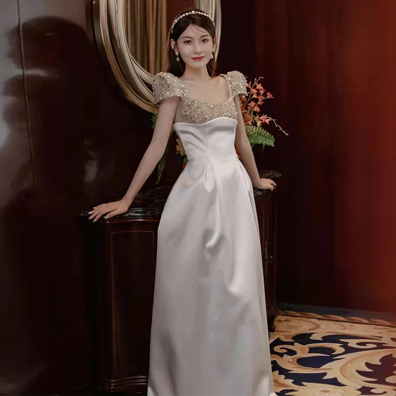 

Женское длинное атласное платье подружки невесты, длинное ТРАПЕЦИЕВИДНОЕ платье с рукавами-крылышками для свадебной вечеринки, банкета, выпускного вечера