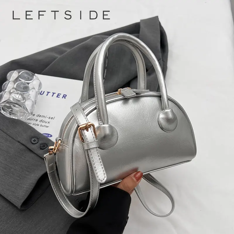 

Кожаная сумка через плечо LEFTSIDE с серебристой оболочкой и короткой ручкой для женщин, маленькая 2023, милые трендовые сумки и кошелек для женщин, Y2k стиль