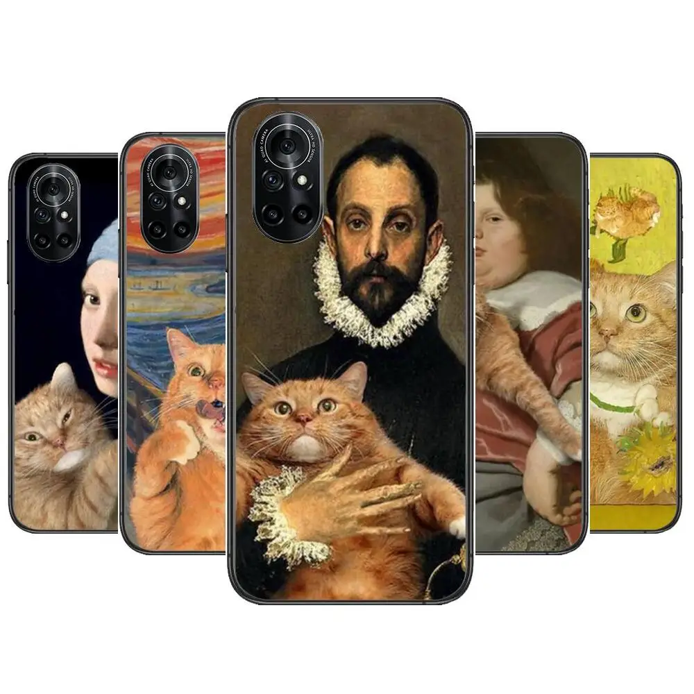

Famous painting Orange cat Clear Phone Case For Huawei Honor 20 10 9 8A 7 5T X Pro Lite 5G Black Etui Coque Hoesjes Comic Fash