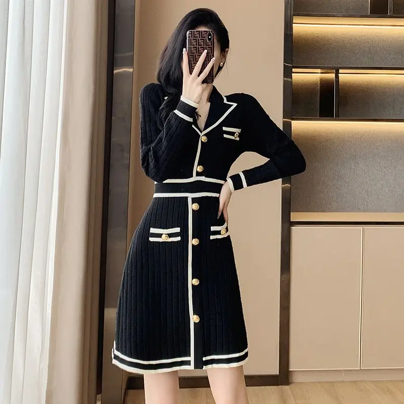 Вязаное платье Mingyuan Xiaoxiangfeng с поясом коллекция 2024 осень/зима новая женская