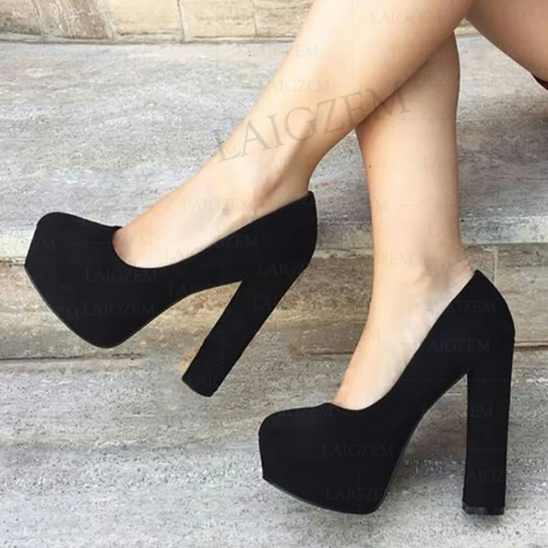 

Женские босоножки ручной работы DOHBANER, туфли-лодочки из искусственной замши на массивном каблуке с круглым носком, обувь большого размера 43, ...