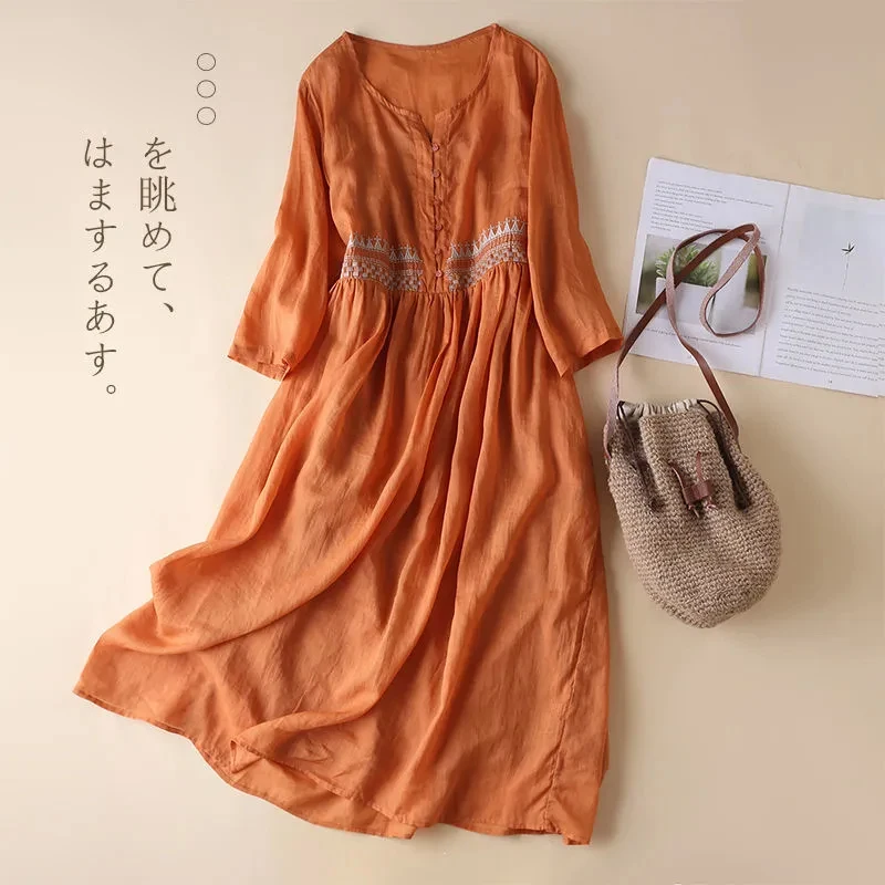 Платья хлопковое женское средней длины весна-лето вышивка в ретро-стиле - купить