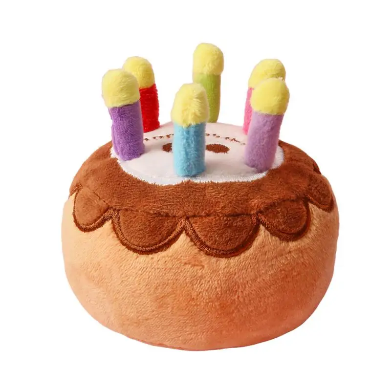 

Плюшевая игрушка для домашних животных, подарок на день рождения, свеча, торт, игрушка, собака, устойчивая к укусам, вокальная игрушка
