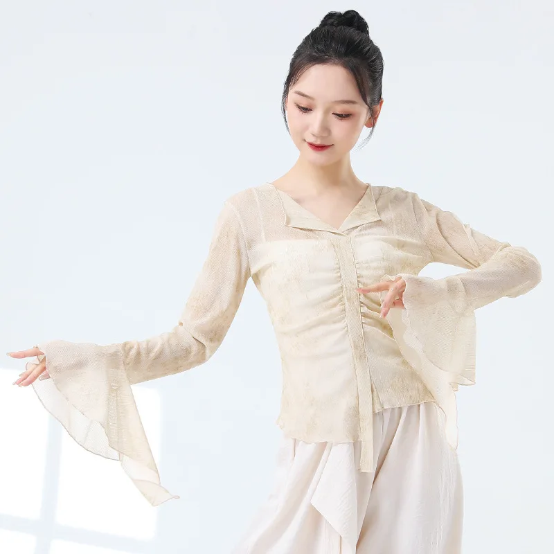 Топ женский для танцев из вискозы с длинным рукавом и V-образным вырезом