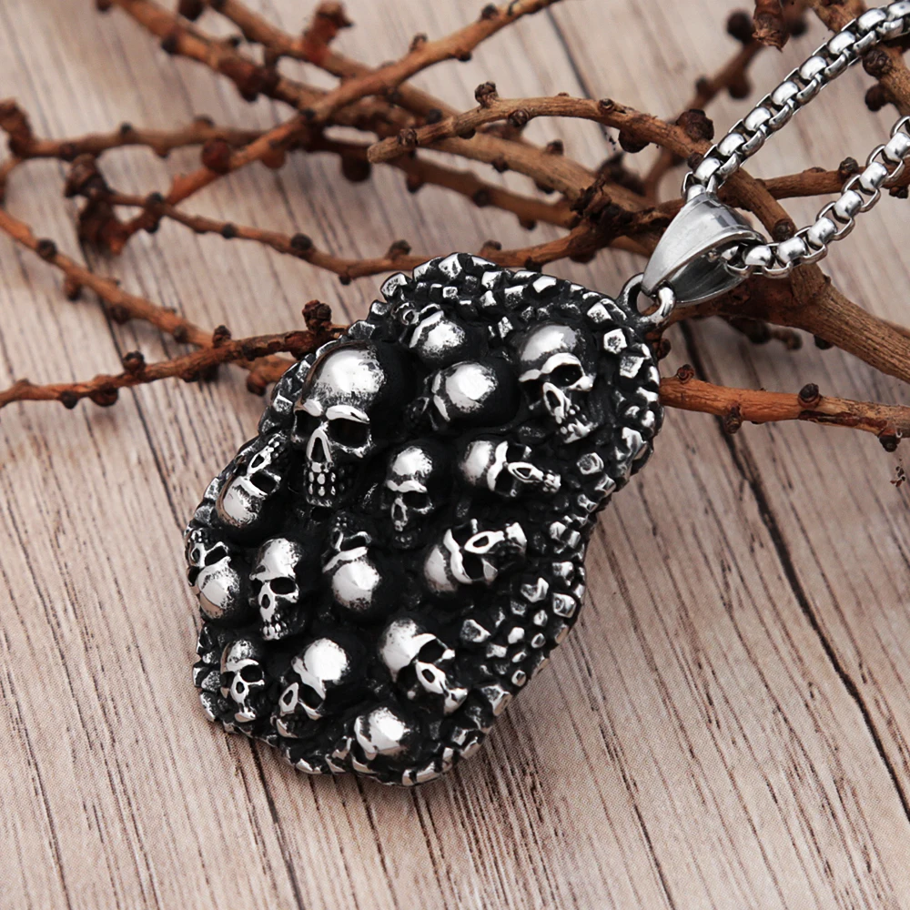 

Gothic Skull Pendant Necklace For Men Punk Hip Hop Stainless Steel Domineering Biker Necklace Fashion Jewelry Gift Wholesale