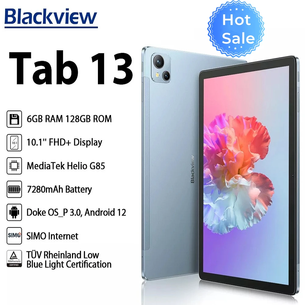 Tab 13 Blackview 10.1'' FHD+ Display Tablet Pad Helio 7280mAh G85 Octa Core 6GB 128GB 13MP Camera Android 12 MTK PC Mode