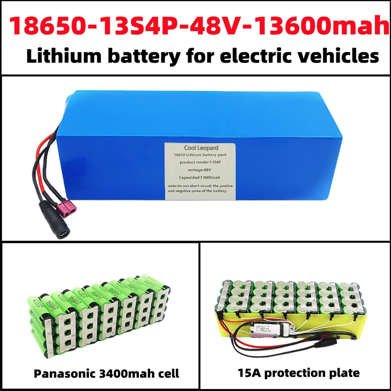 

48V 13600Ah 18650 3400mAh 13S4P Lithium Ion Battery Scooter 48v 13.6Ah Electric Bicycle Battery T plug +54.6V 2A Charger