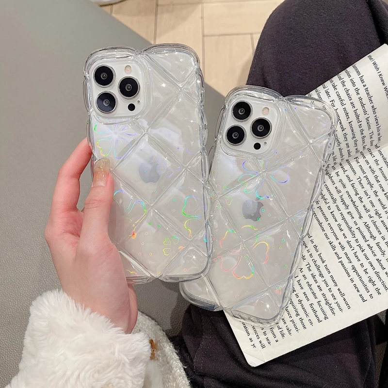 

Прозрачный Роскошный светящийся 3D-чехол для телефона с цветами, алмазной решеткой для iPhone 11, 12, 13 Pro Max, простой милый мягкий чехол-накладка