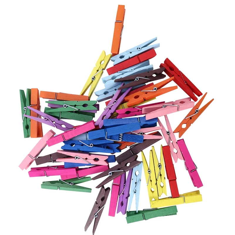 

3-Inch Large Natural Colorful Wooden Clothespins, Set Of 50 Pins, Assorted Colors