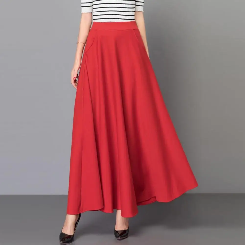 

Women Maxi Skirt High Waist Tummy Control A-line Commuting Skirt Breathable Lady Dating Party Banquet Skirt