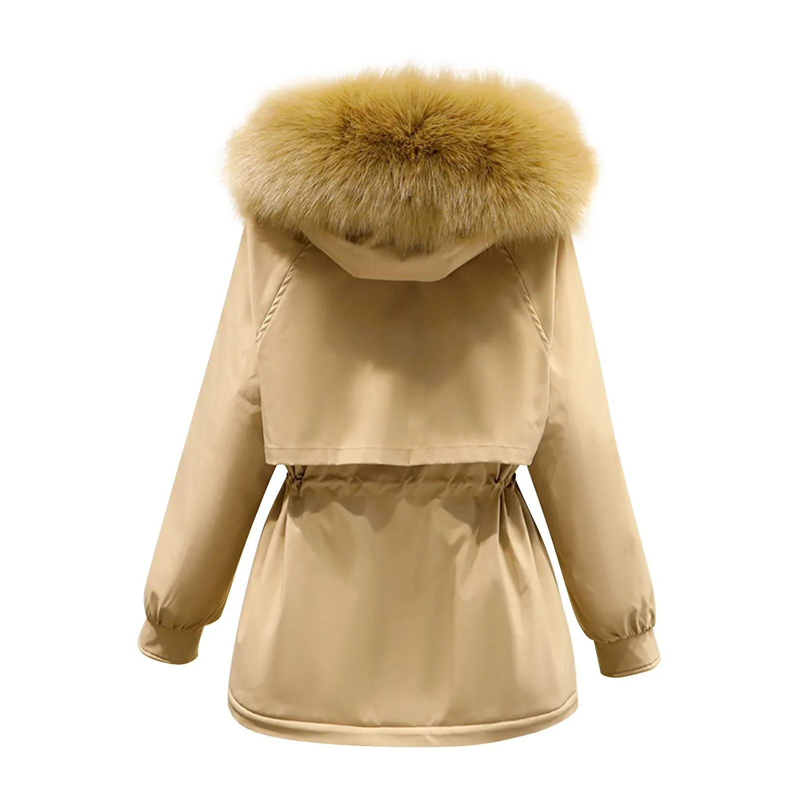 Women Daily Winter Parka Coat Thicken Hooded Warm Jacket Parka Lapel Collar Long Sleeve Vintage Coat Thick Padded Outerwear