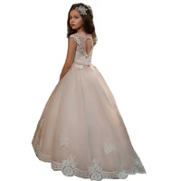 vintage glitter puffy lace girl princess dresses kids crystal scoop evening prom dress nude ruffles sleeves flower gril dresses