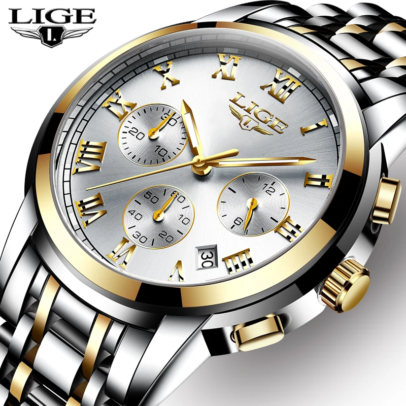 

LIGE Men Watches Top Luxury Brand Full Steel Waterproof Sports Quartz Watch Men Fashion Date Clock Chronograph Relogio Masculino