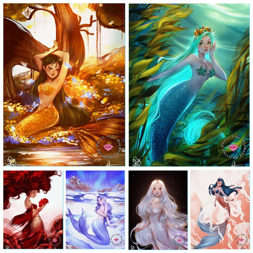 

Beauty Cartoon Sea Mermaid Art 5D DIY Diamond Painting Embroidery Drill Kits Cross Stitch Mosaic Handcraf Home Wall Decor Gift