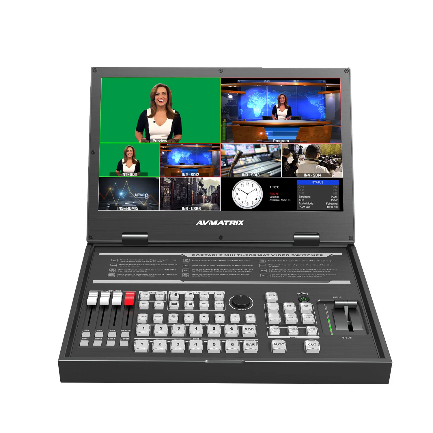 

Best-selling pvs0615U AVMATRIX Portable 6CH SDI/HDMI Multi-format Streaming Switcher with 15.6 inch Screen