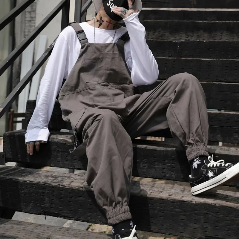 

Комбинезон мужской однотонный свободного покроя, модный нагрудник с множеством карманов, брюки-карго, повседневная одежда, 2XL, 2021