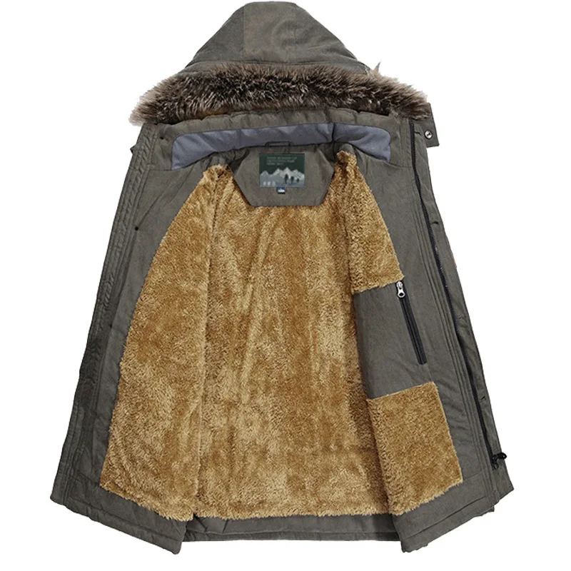 Winter Fleece Thermal Jacket Coat for Men Fur Collar Hodded Thickened Parkas Fashion Casual Windproof Hat Detachable Coats Homme