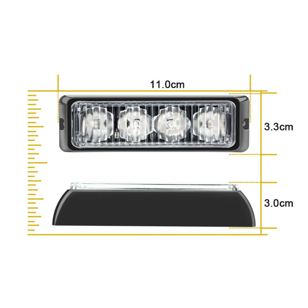 

1 Pair Car Motorcycle 4 LED Warning Lights Strobe Flashing Lamp 12-24V Work Light Daytime Running Lamp White Side Turn Lights